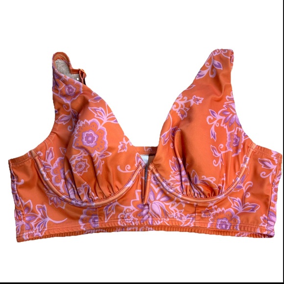 Cacique Swim Orange Floral Plunge Bikini Top 38D - Picture 1 of 5